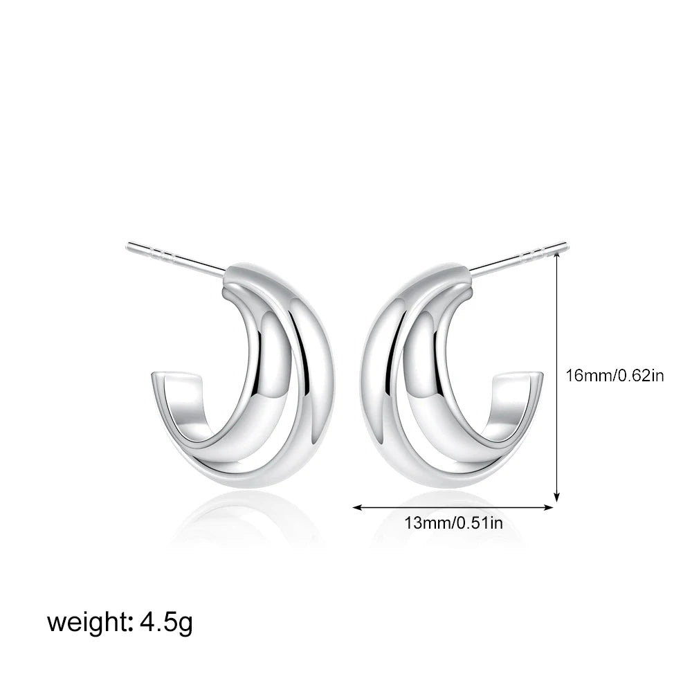 Geometric Gold & Silver Bilayer Stud Earrings – Irregular Metal Texture for Women