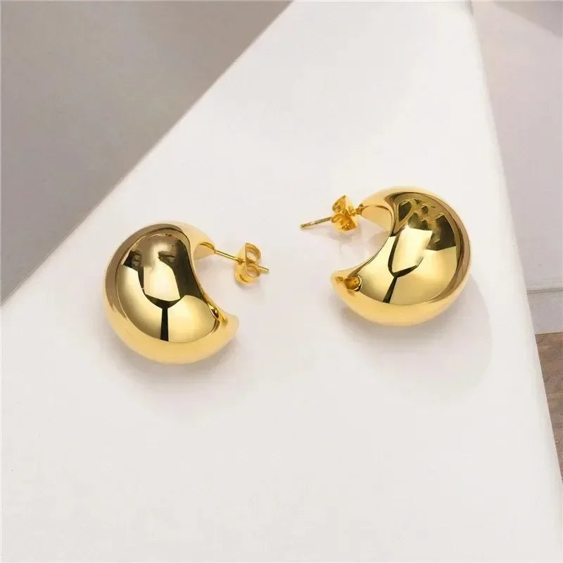 Vintage Gold Plated Teardrop Earrings – Chunky Dome Design for Women