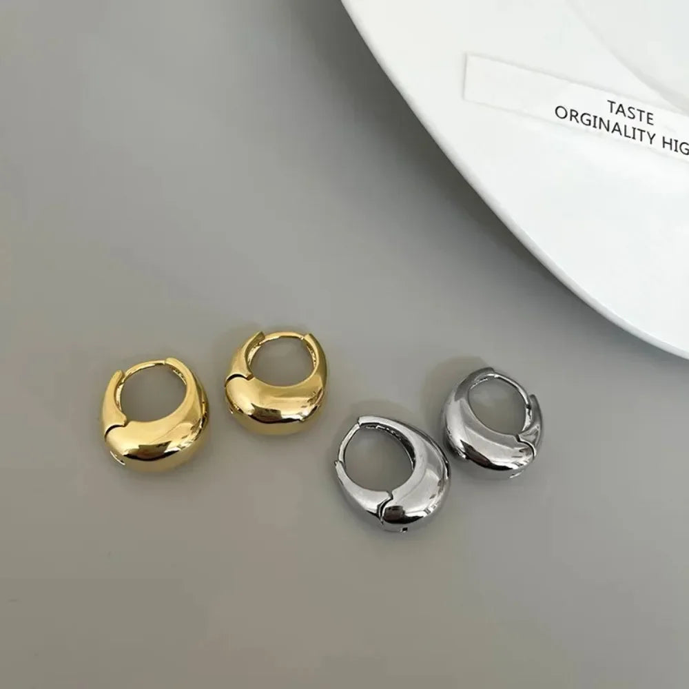 Fashionable Chunky Round Hoop Earrings – Gold & Silver Plated Stainless Steel for Women