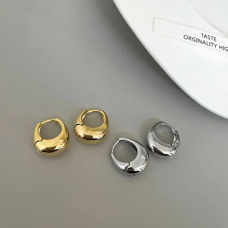 Fashionable Chunky Round Hoop Earrings – Gold & Silver Plated Stainless Steel for Women