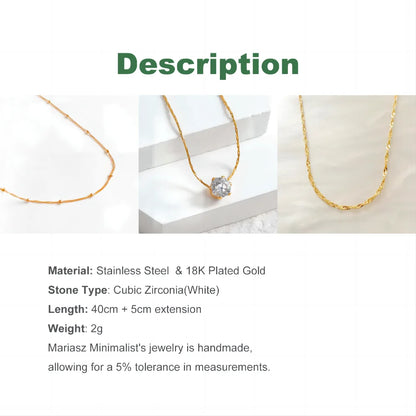 Gold Plated Minimalist Zircon Pendant Necklace – Anti-Tarnish Stainless Steel