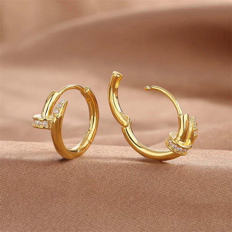 Silver-Plated Zircon Hoop Earrings – Trendy Minimalist Jewelry for Women