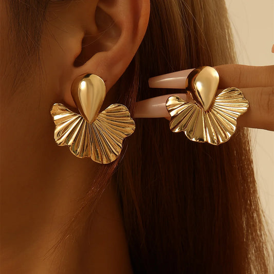 Geometric Apricot Leaves Earrings – Trendy Punk Style Drop Earrings for Women