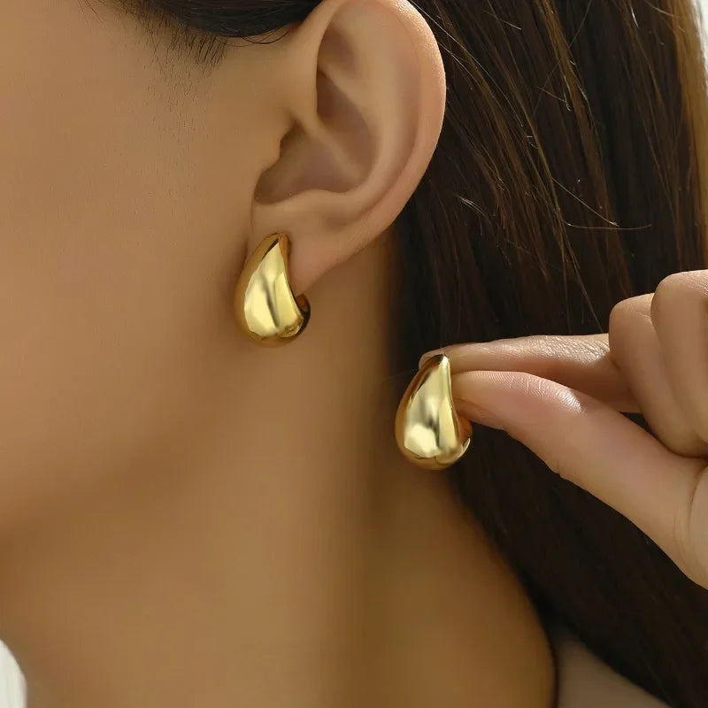 Vintage Gold Plated Teardrop Earrings – Chunky Dome Design for Women