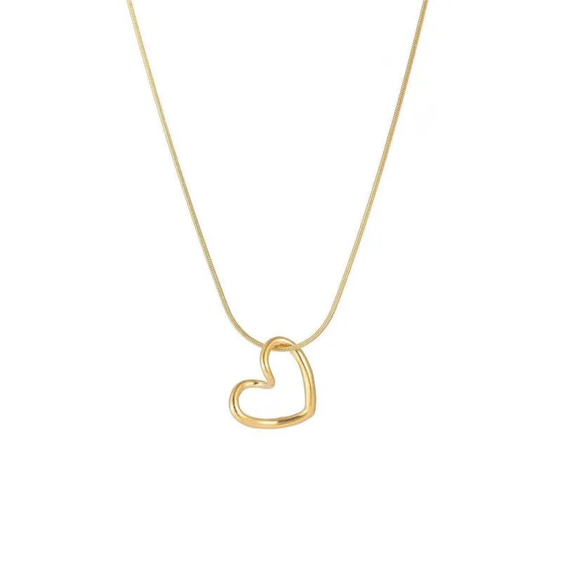 Twist Hollow Heart Pendant Necklace – Stainless Steel Clavicle Chain