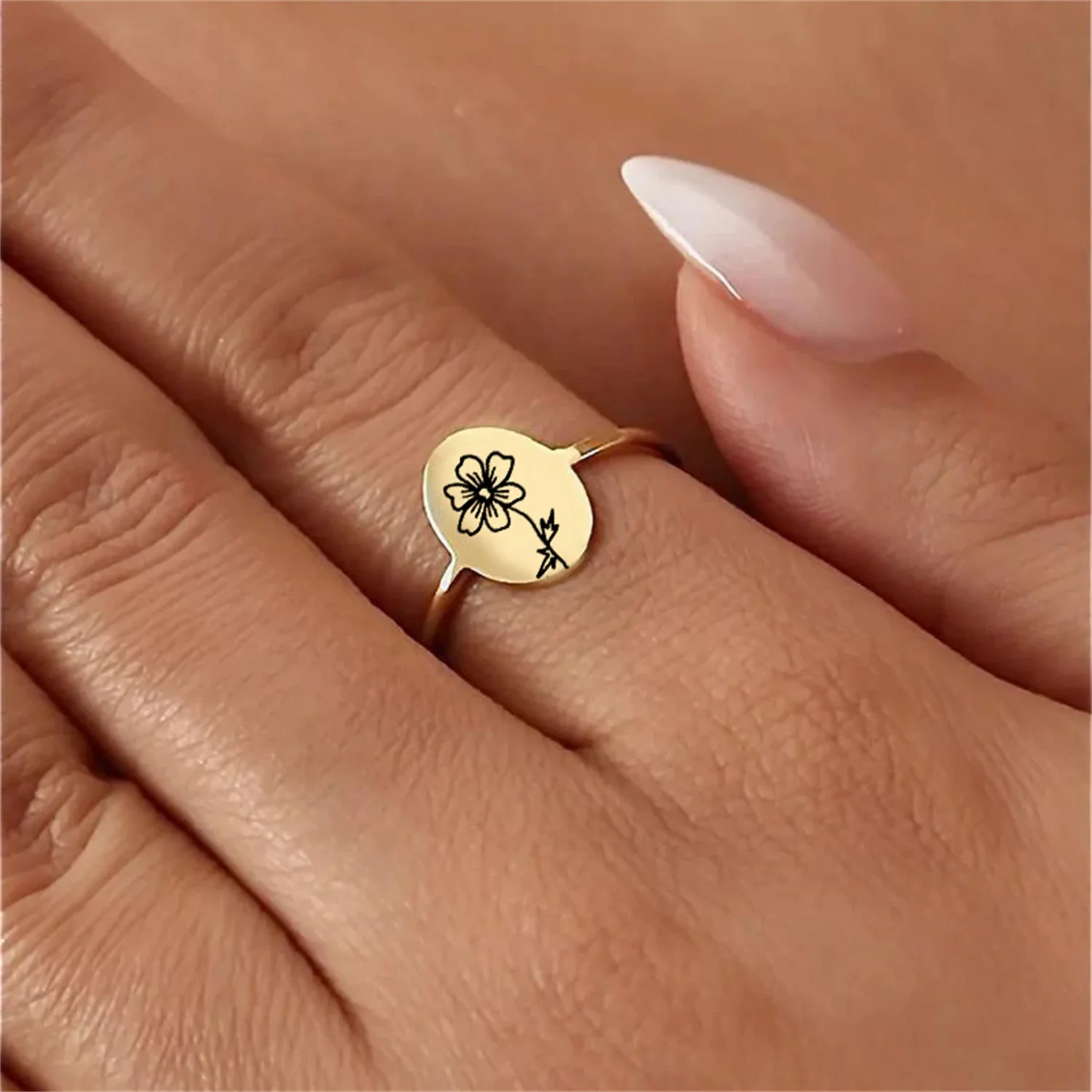 Personalized Birth Month Flower Ring